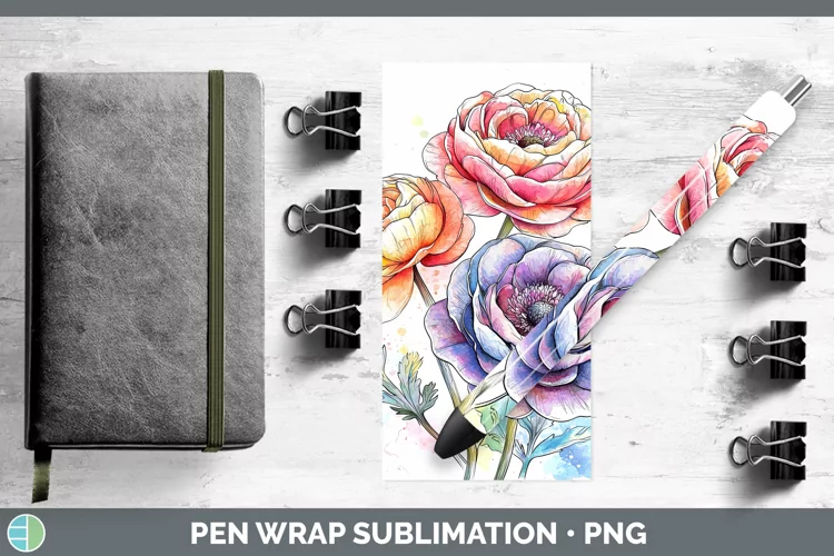 Watercolor Ranunculus Pen Wrap Sublimation Pen Designs
