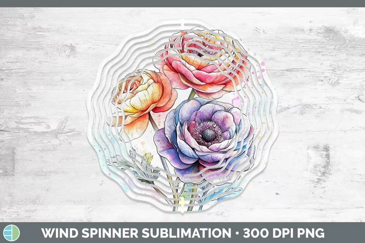 Watercolor Ranunculus Wind Spinner Sublimation Spinner Desig