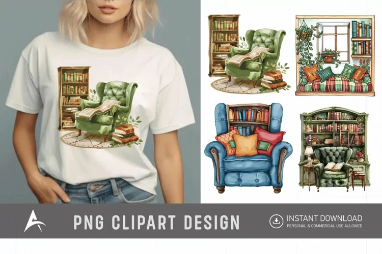 Watercolor Reading Nook Clipart