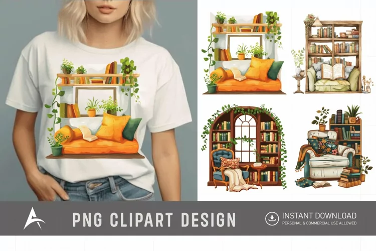 Watercolor Reading Nook Clipart