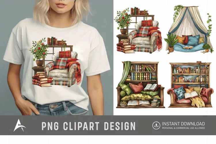 Watercolor Reading Nook Clipart