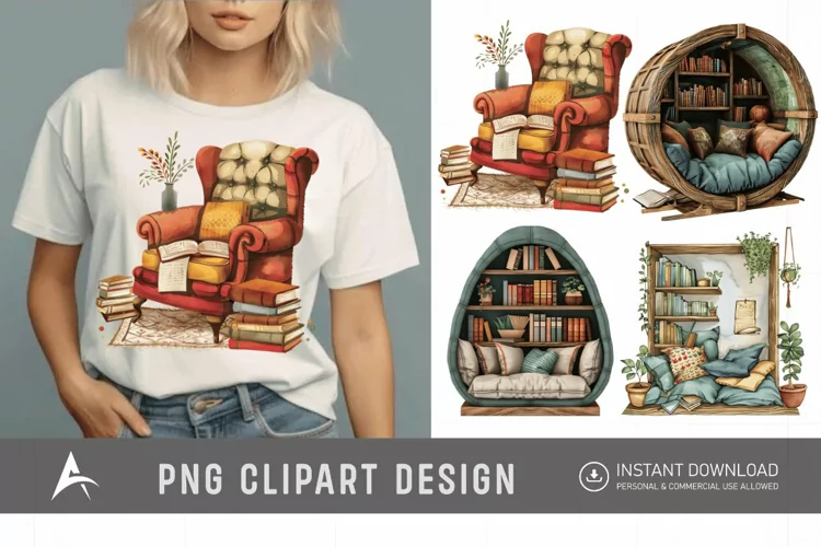 Watercolor Reading Nook Clipart