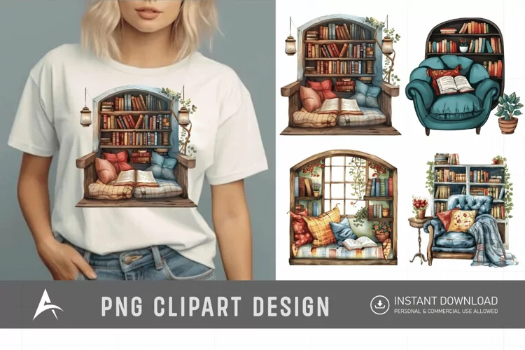 Watercolor Reading Nook Clipart
