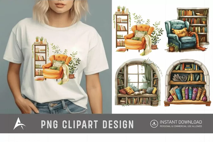 Watercolor Reading Nook Clipart
