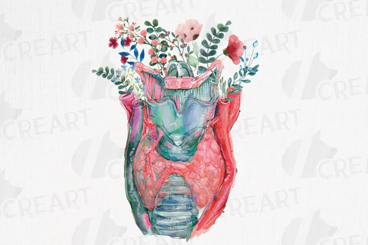 Watercolour floral larynx with thyroid med decor graphic art