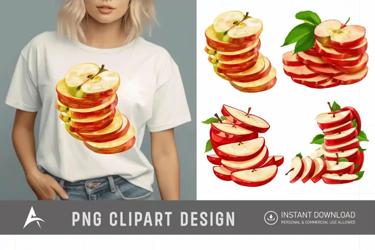 Watercolor Red apple slices piled Clipart
