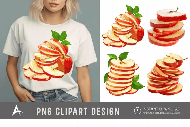 Watercolor Red apple slices piled Clipart