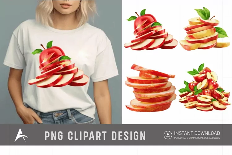 Watercolor Red apple slices piled Clipart