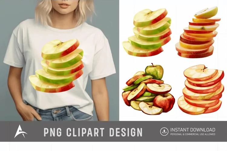 Watercolor Red apple slices piled Clipart