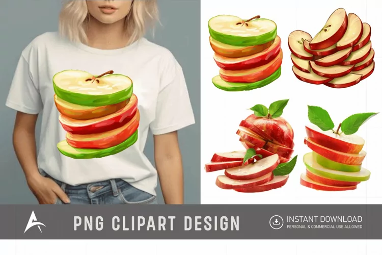 Watercolor Red apple slices piled Clipart