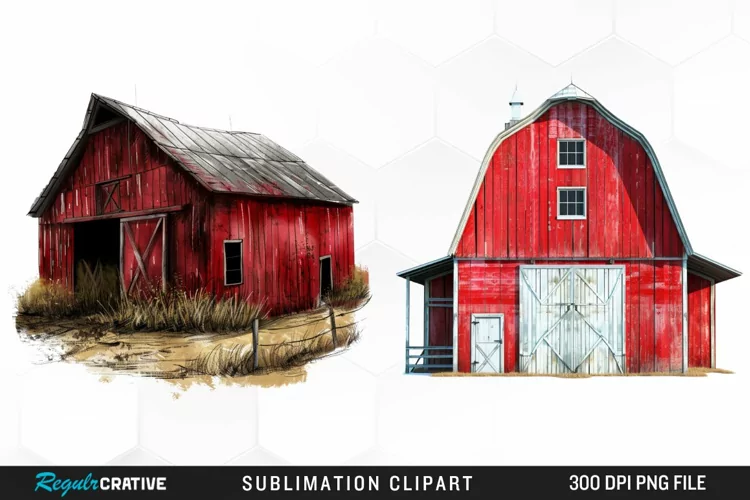 Watercolor Red Barn Illustration Clipart