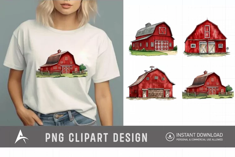 Watercolor Red Barn Clipart