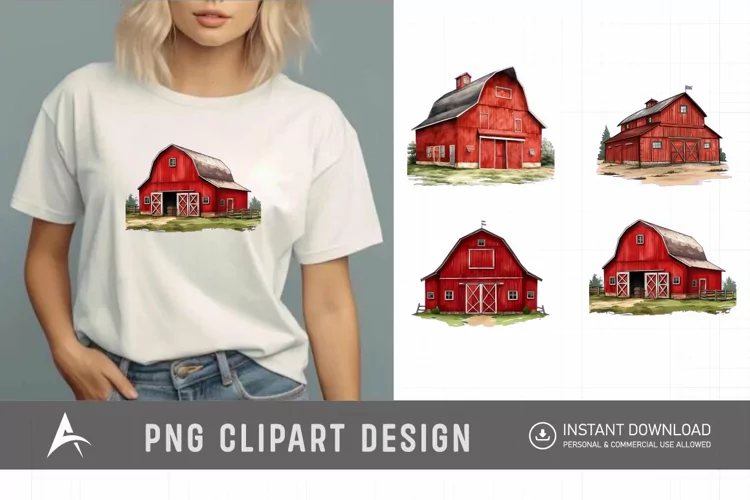 Watercolor Red Barn Clipart