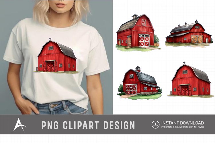 Watercolor Red Barn Clipart