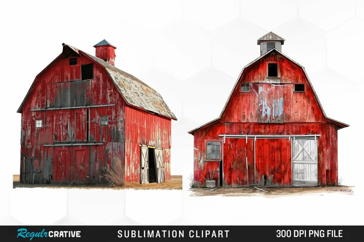 Watercolor Red Barn Illustration Clipart