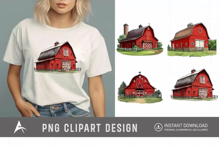 Watercolor Red Barn Clipart