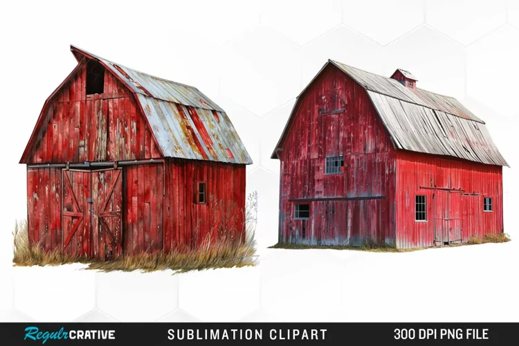 Watercolor Red Barn Illustration Clipart