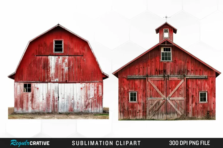 Watercolor Red Barn Graphics Clipart