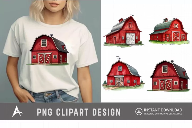 Watercolor Red Barn Clipart