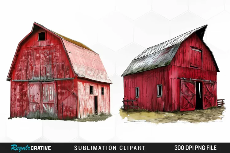 Watercolor Red Barn Illustration Clipart