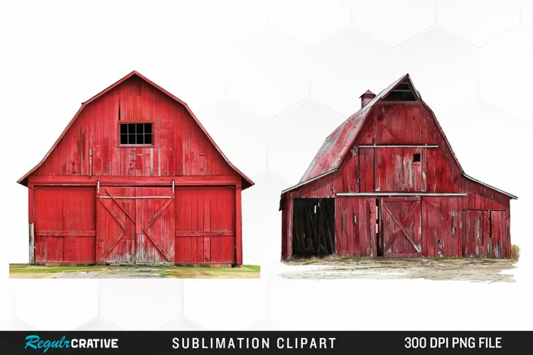 Watercolor Red Barn Graphics Clipart