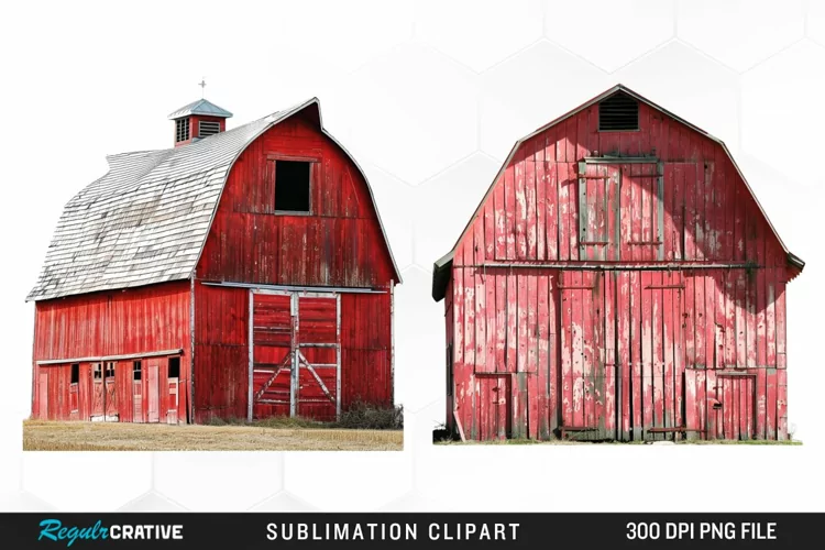 Watercolor Red Barn Illustration Clipart