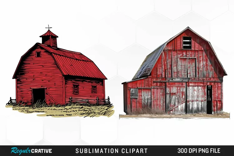 Watercolor Red Barn Illustration Clipart