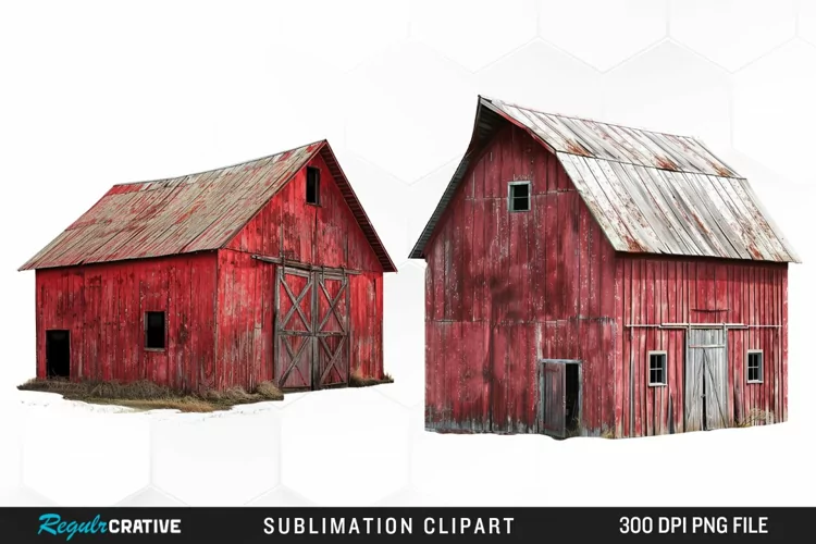 Watercolor Red Barn Graphics Clipart