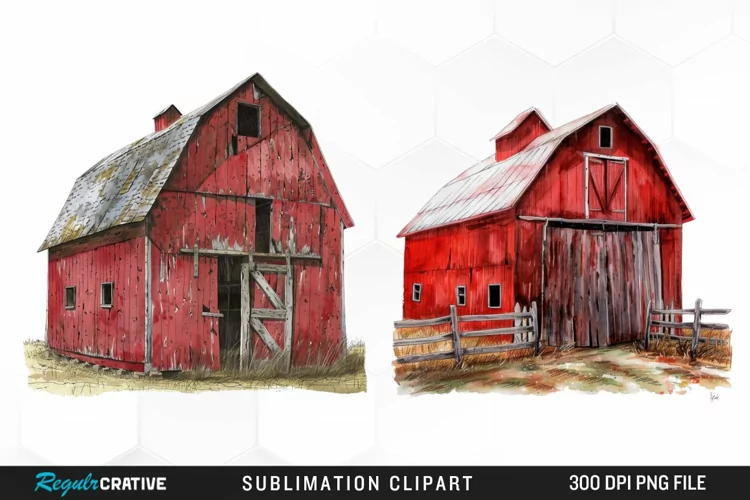 Watercolor Red Barn Illustration Clipart