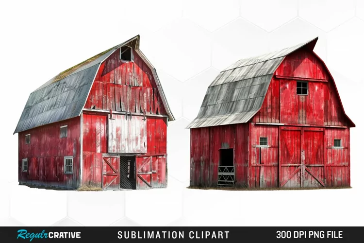 Watercolor Red Barn Graphics Clipart
