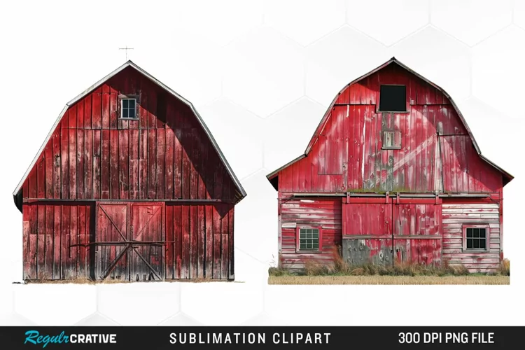 Watercolor Red Barn Graphics Clipart