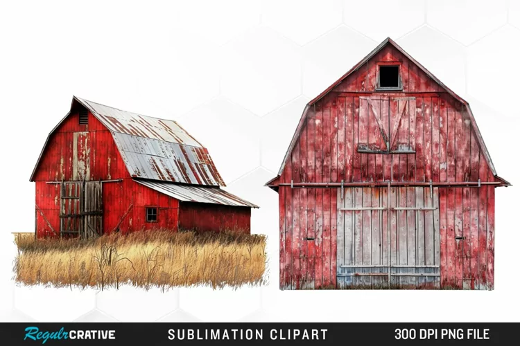 Watercolor Red Barn Graphics Clipart