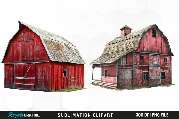 Watercolor Red Barn Graphics Clipart