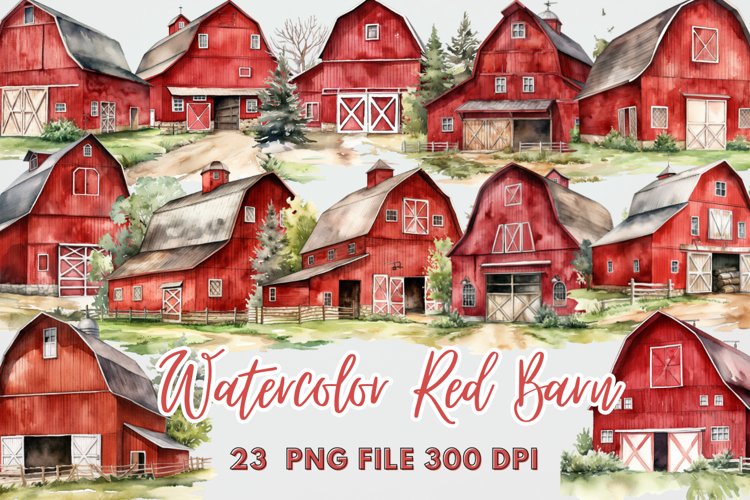 Watercolor Barn Clipart Image 3
