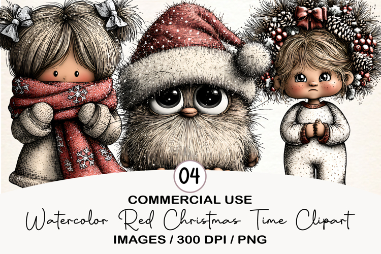 Watercolor Red Christmas Time Clipart