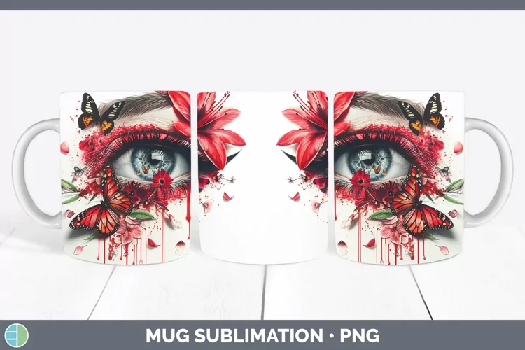 Watercolor Red Eye Mug Wrap Sublimation Coffee Cup Designs