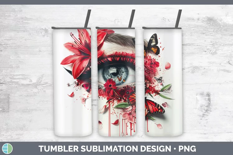 Watercolor Red Eye Tumbler Sublimation 20 oz Skinny Tumbler