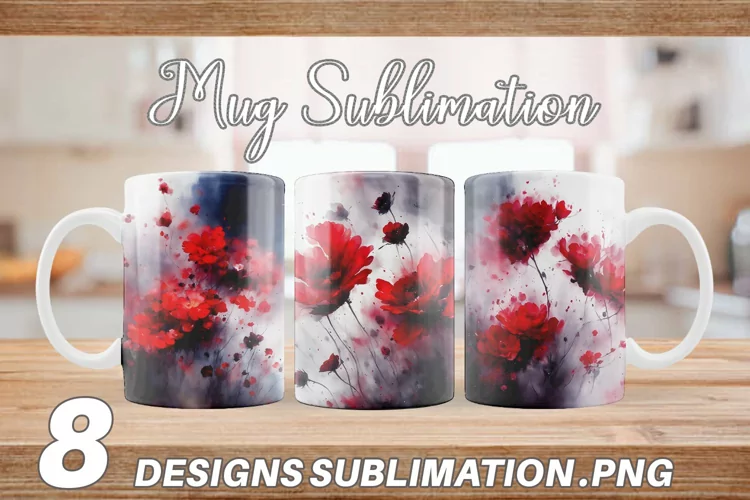 Watercolor Red Flowers Mug sublimation design