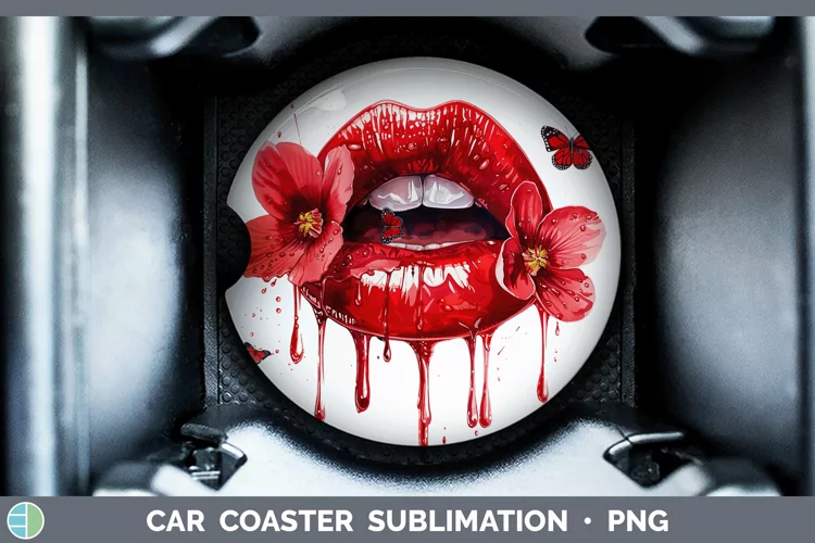 Watercolor Red Lips Car Coaster Sublimation Coaster Designs