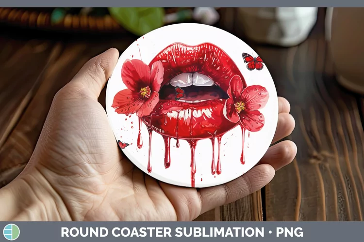 Watercolor Red Lips Round Coaster Sublimation Coaster Design