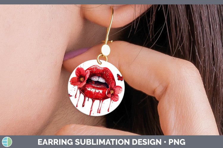 Watercolor Red Lips Round Earrings Sublimation Earrings Desi