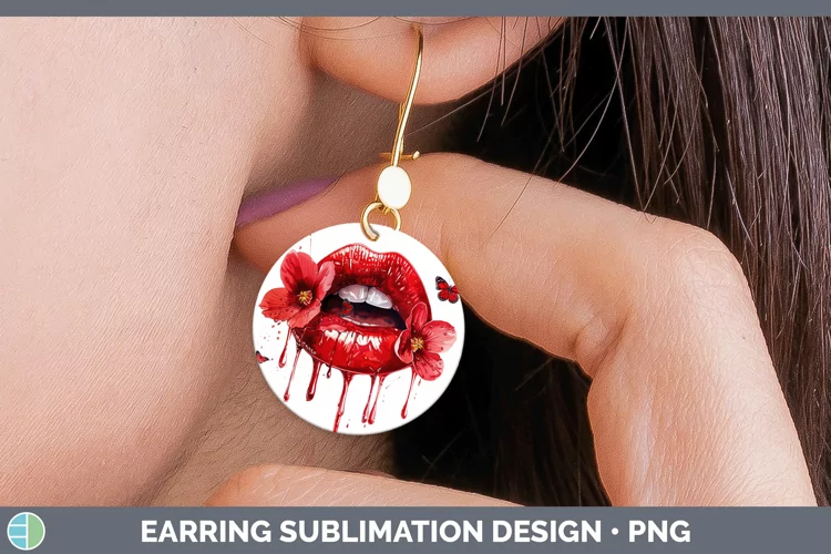 Watercolor Red Lips Round Earrings Sublimation Earrings Desi