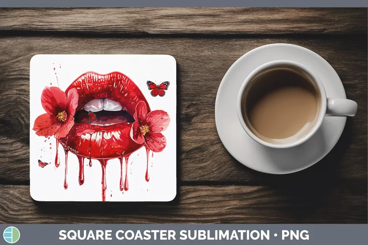 Watercolor Red Lips Square Coaster Sublimation Coaster Desig
