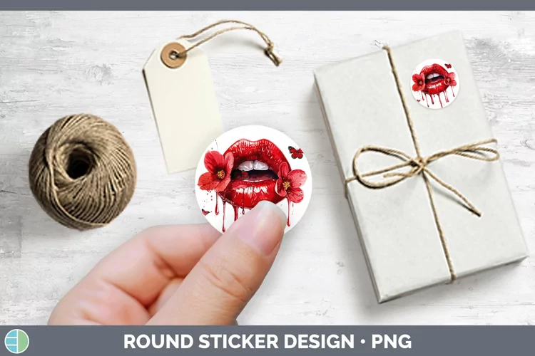 Watercolor Red Lips Stickers | Round Labels Designs
