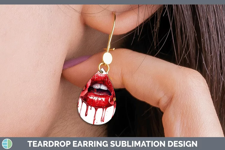 Watercolor Red Lips Teardrop Earrings Sublimation Earrings D