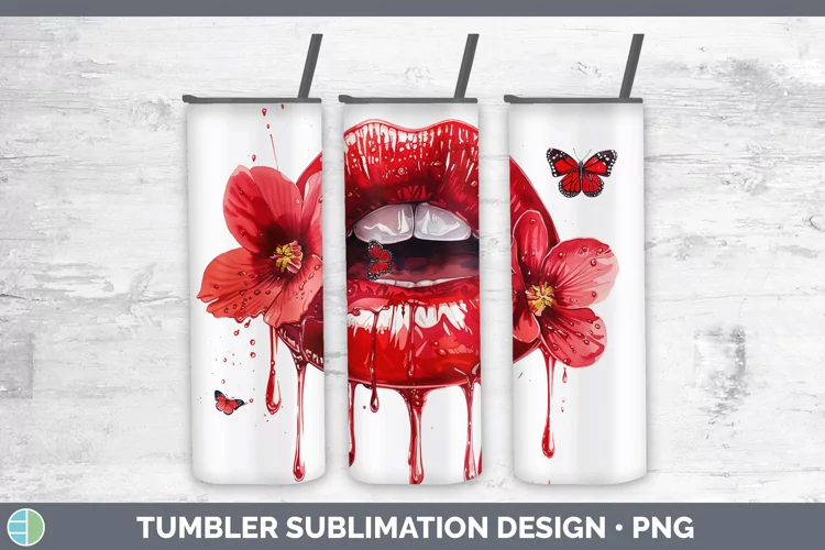 Watercolor Red Lips Tumbler Sublimation 20 oz Skinny Tumbler