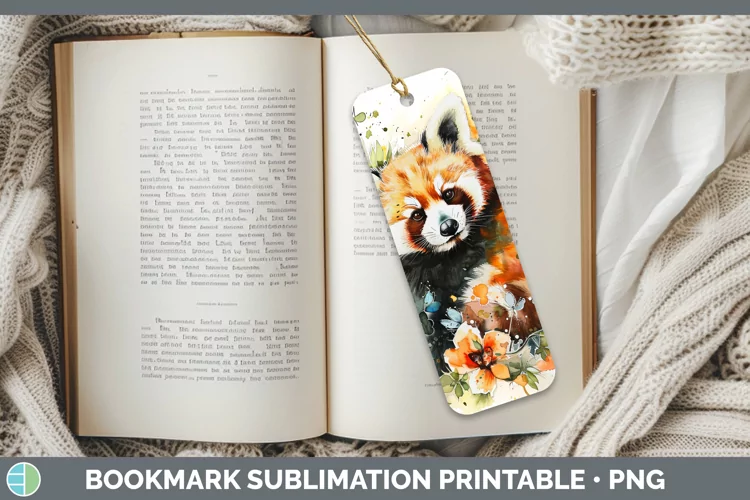 Watercolor Red Panda Bookmark Sublimation Printable Designs