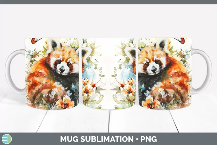 Watercolor Red Panda Mug Wrap Sublimation Coffee Cup Designs