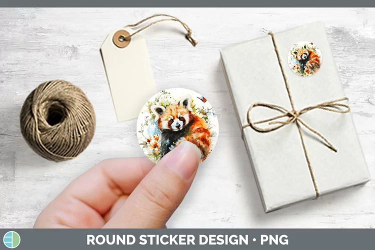 Watercolor Red Panda Stickers | Round Labels Designs