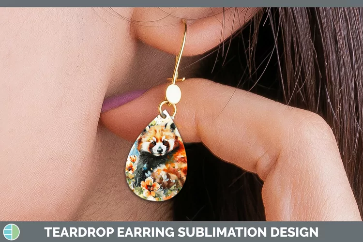 Watercolor Red Panda Teardrop Earrings Sublimation Earrings